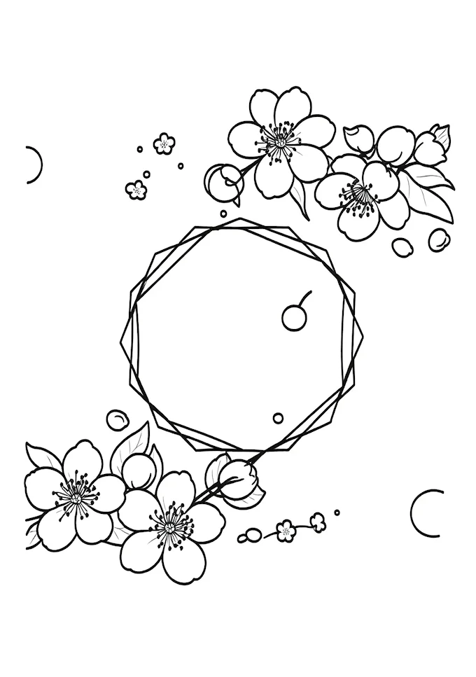 Black and white cherry blossoms bloom coloring page