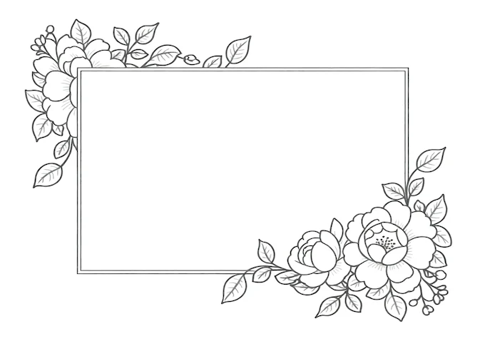 Decorative announcement frame with pink flowers coloring page