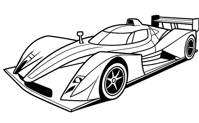Race car with front wheel drive, simple outline coloring page