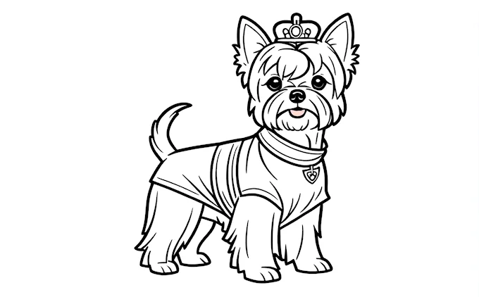 Small dog with crown and scarf
