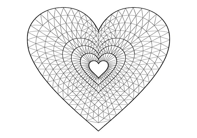 Geometric heart with diamond shapes coloring page