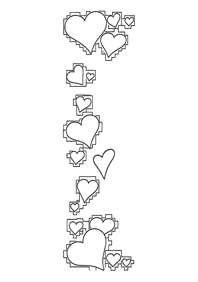 Hearts with shades creating depth coloring page