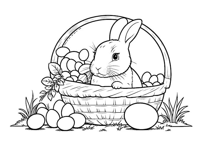 Bunny in Egg Basket Coloring Page