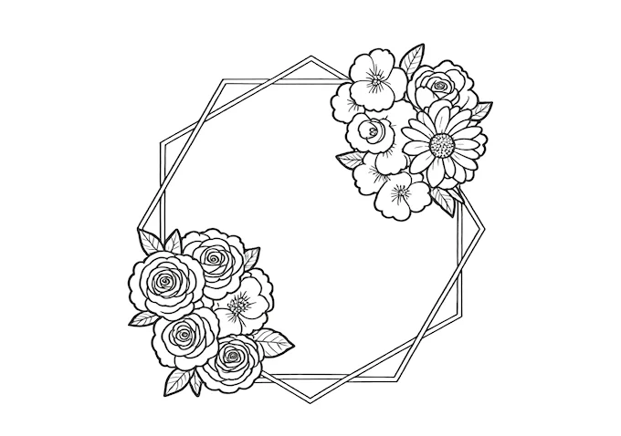 Artistic representation of flowers in various stages coloring page