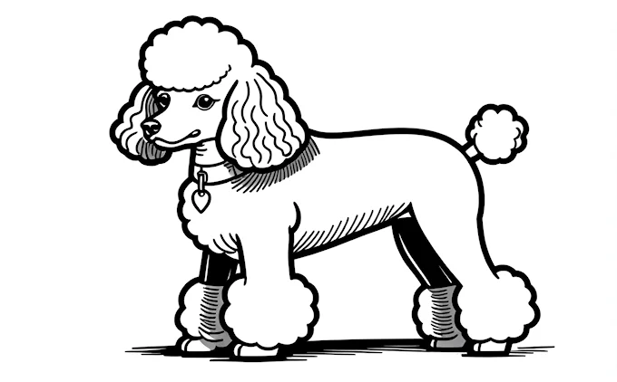 Cartoon-style poodle with unique neck and legs