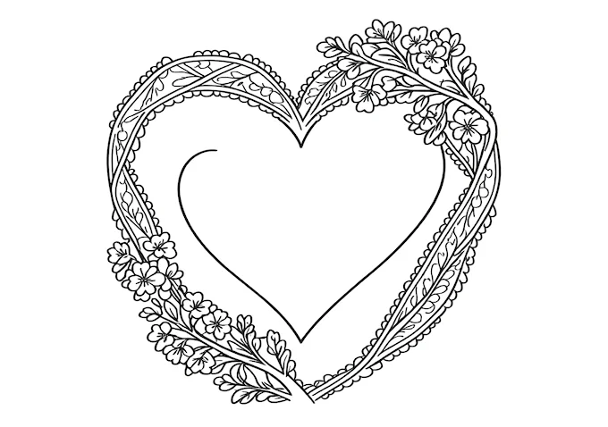 Ornate heart shape coloring page