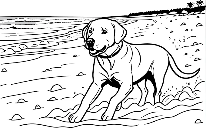 Dog on the beach line art