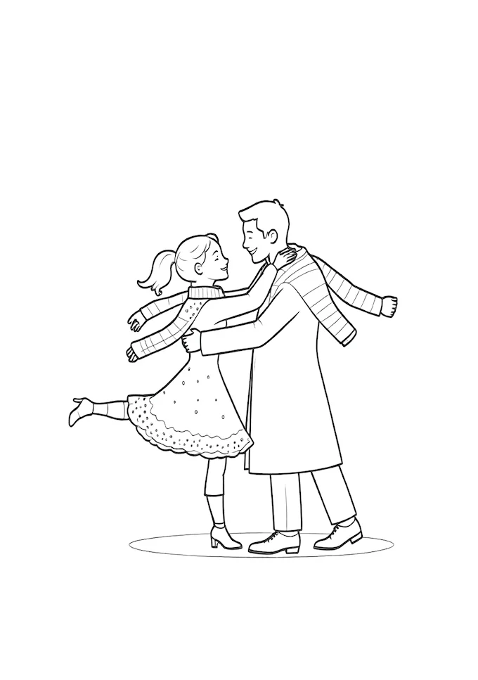 People dancing together in coats coloring page
