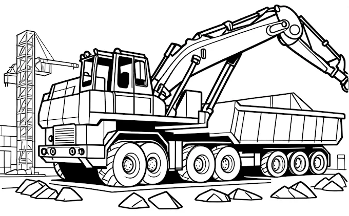 Large construction truck with crane at construction site