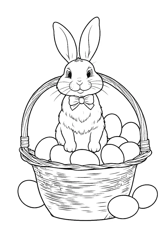 Adorable Bunny with Easter Eggs in Basket