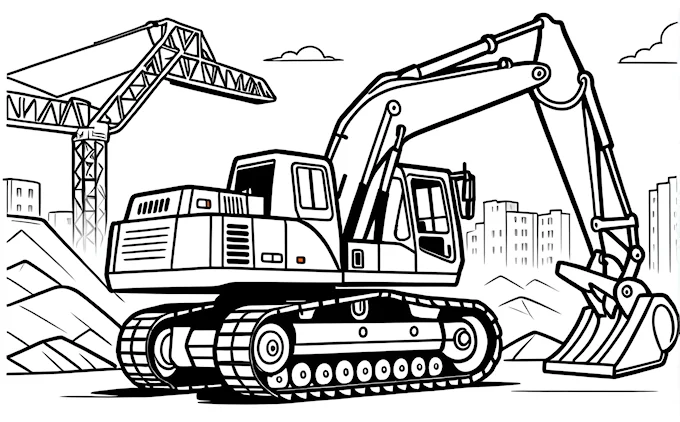Construction site with bulldozer and crane in cityscape
