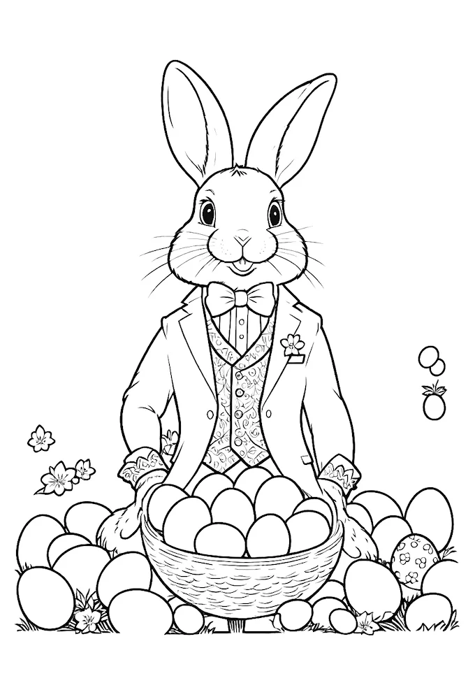 Rabbit in Formal Attire with Easter Eggs
