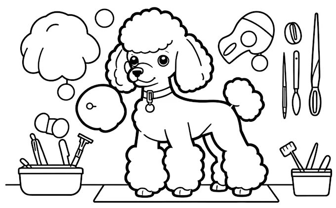 Poodle with thought bubble and pencil holder