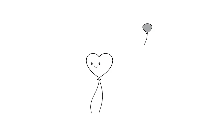 Lonely heart-shaped balloon floating against gray background coloring page
