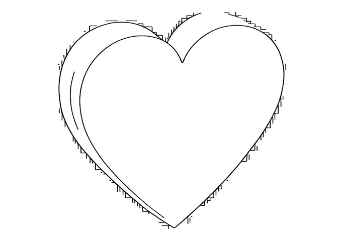 Metallic silver heart with reflective properties coloring page