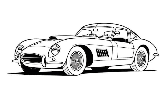 Classic car line drawing on white background