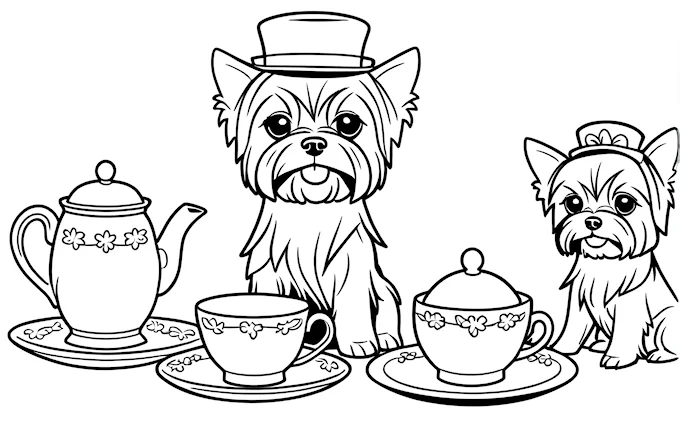 Dog and teacup on table