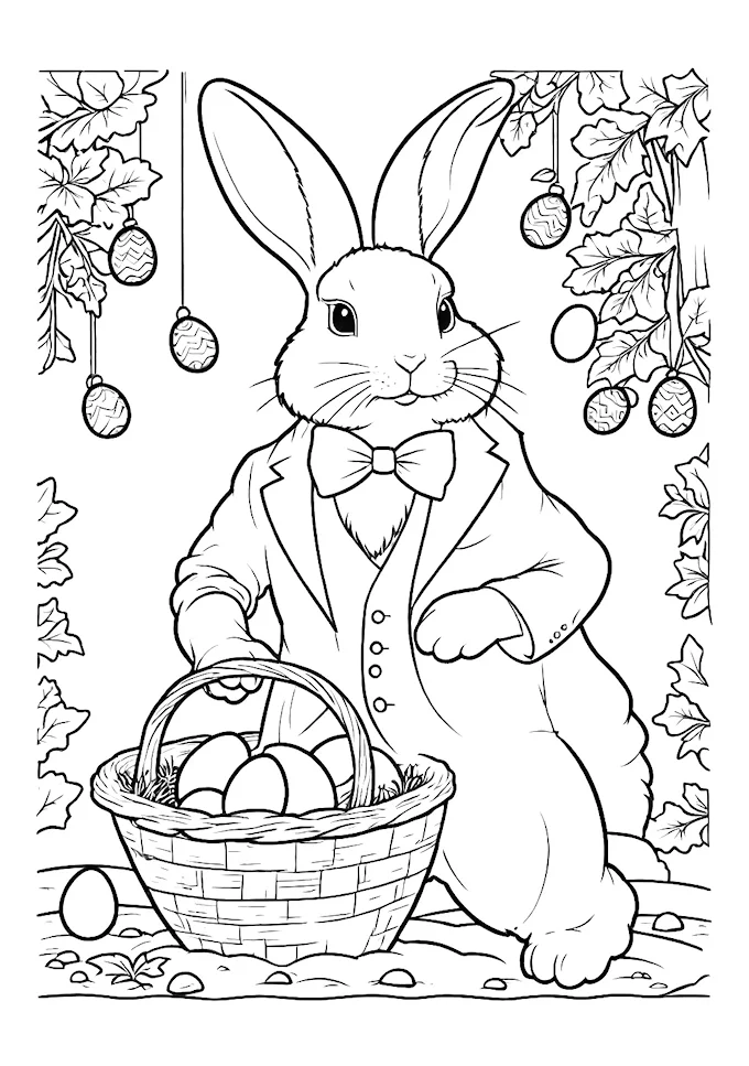 Rabbit in Suspenders Holding Eggs