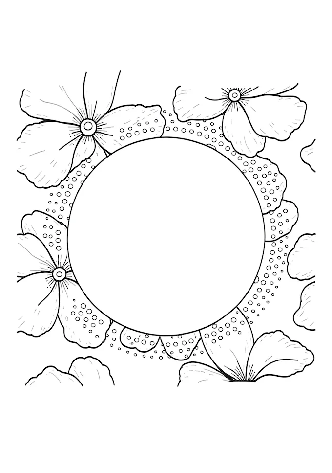 Intricate floral pattern with dotted center coloring page