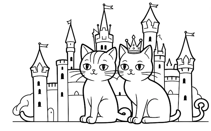 Two cats in front of princess&#039;s castle