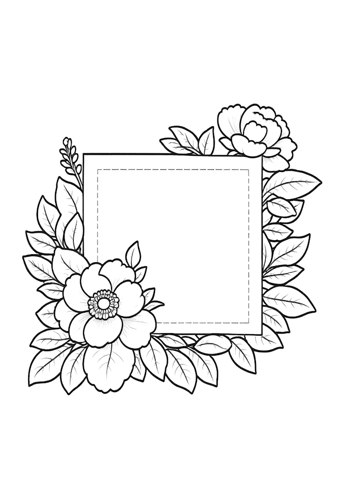 Ornate flower arrangement monochromatic coloring page