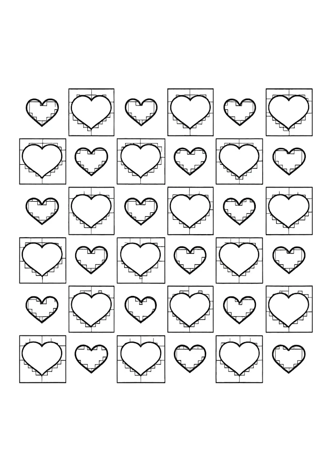 Checkered pattern with hearts coloring page