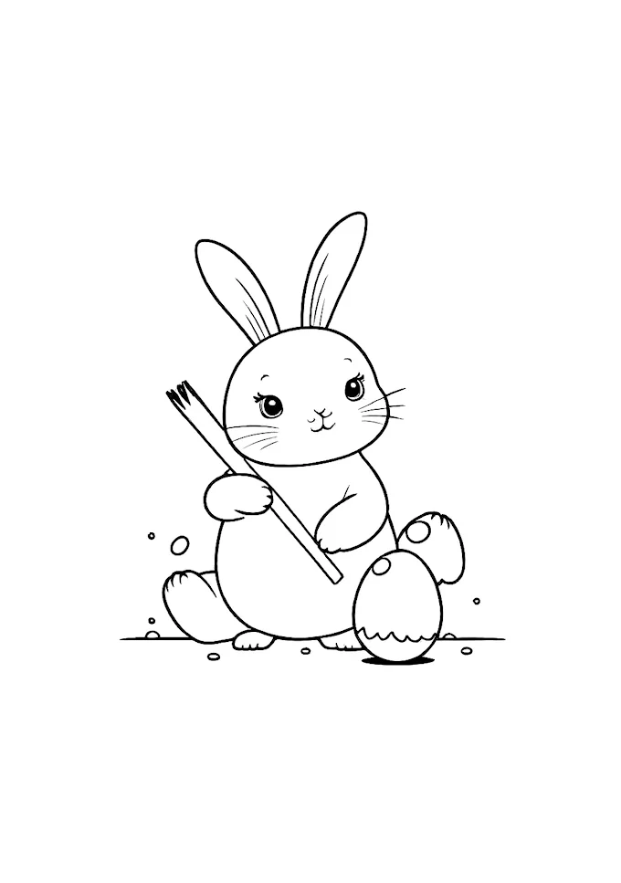 White bunny painting with twig brushes and egg