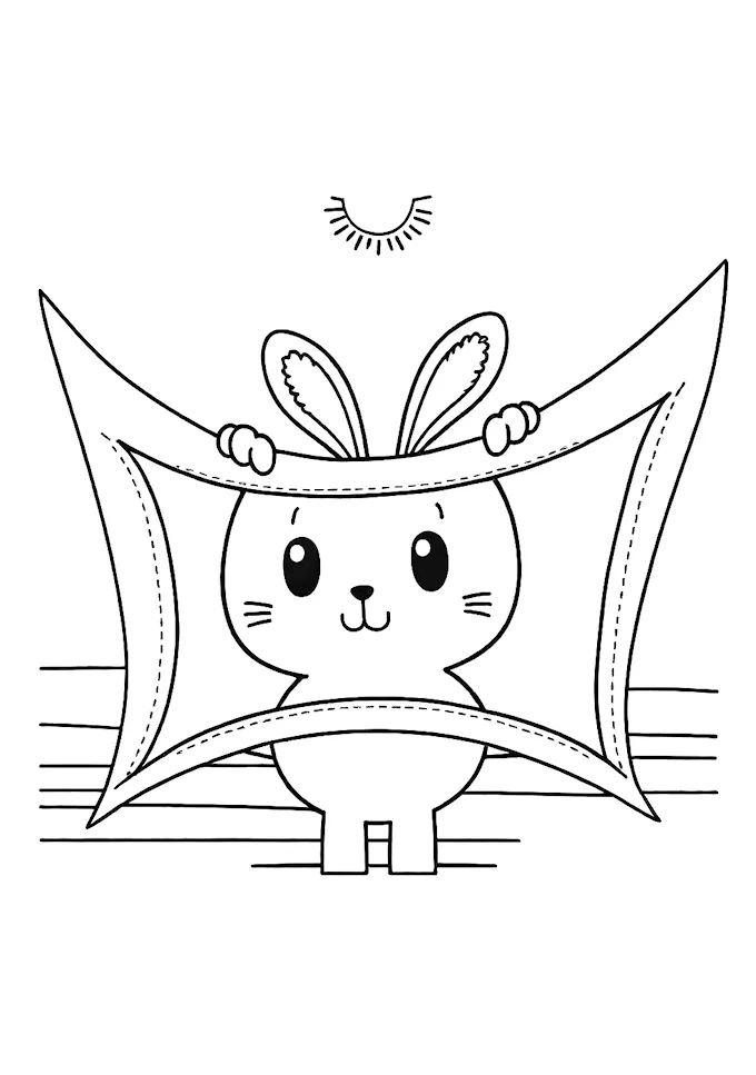 Creative bunny scene with open pillowcase resembling its body