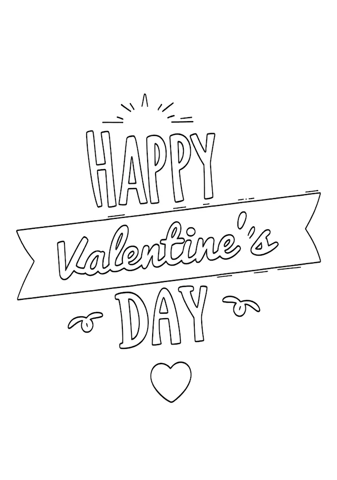 Happy Valentine&#039;s Day bold text coloring page