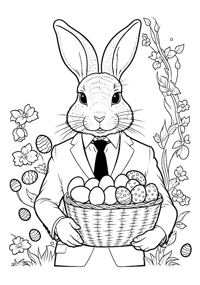 Rabbit in Business Attire with Easter Basket Illustration