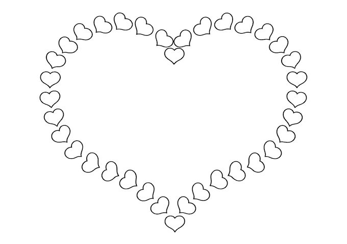 Intricate heart with black circles and squares pattern coloring page