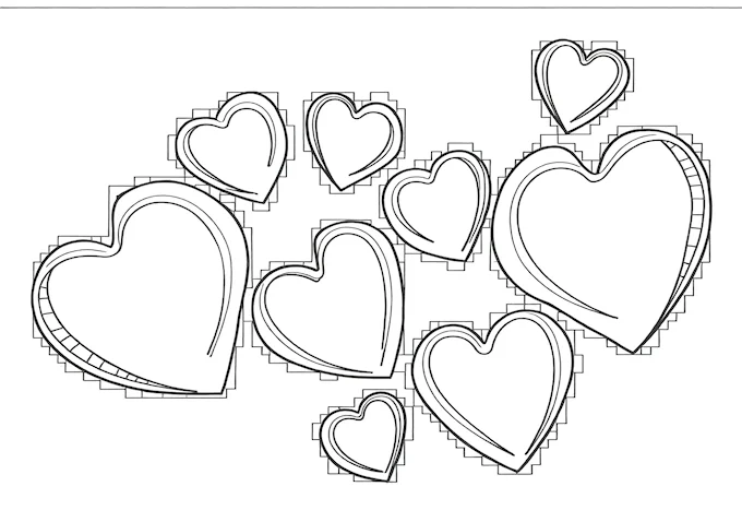 Heart designs on mixed backgrounds coloring page