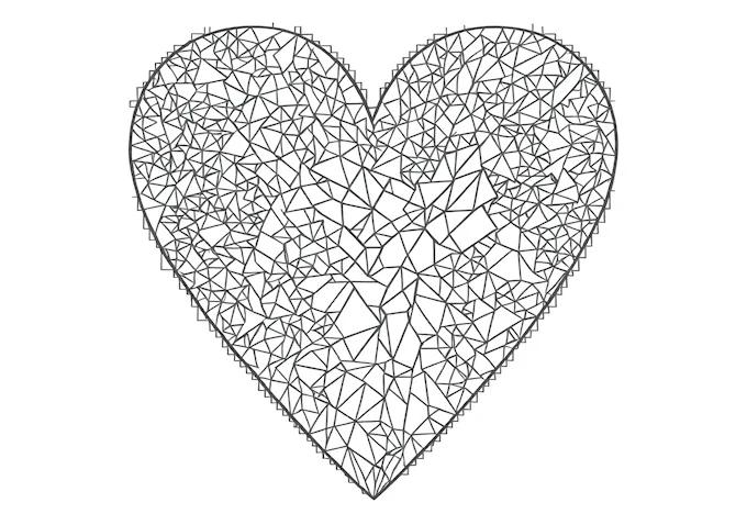 Diamond pattern heart against black background coloring page