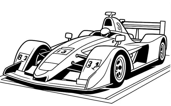 Race car with black outline on white background