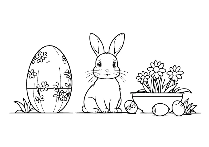Bunny with Egg and Flowers