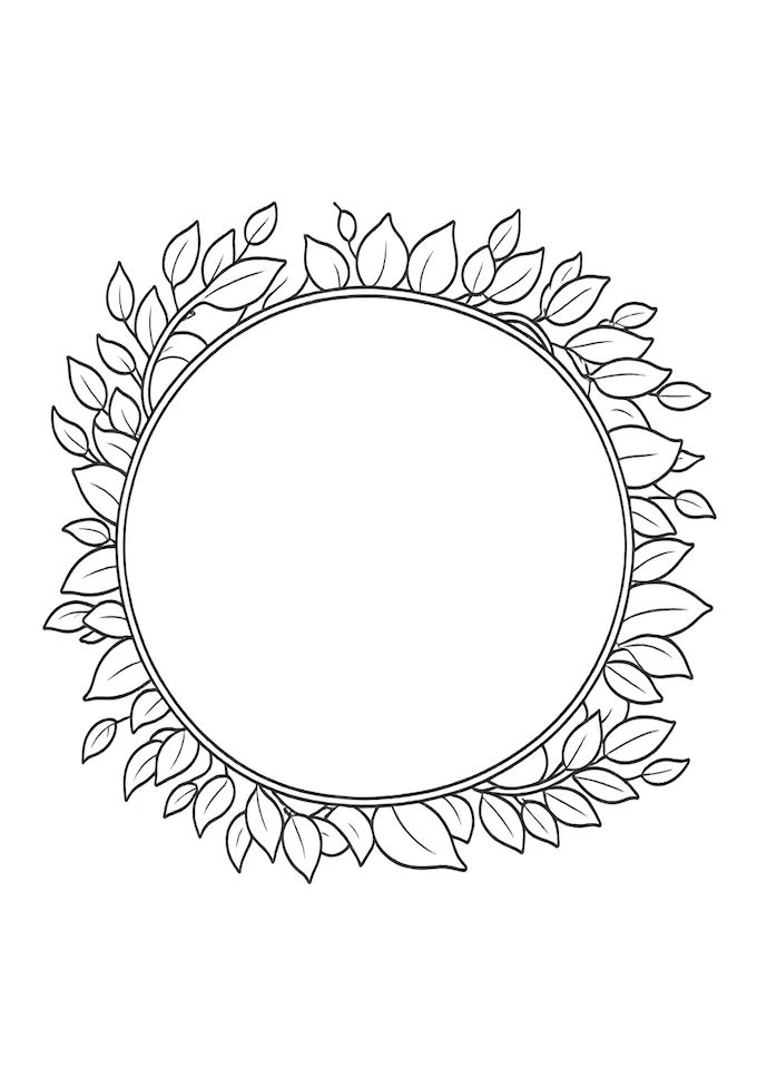 Ornate circular design with leaf patterns coloring page