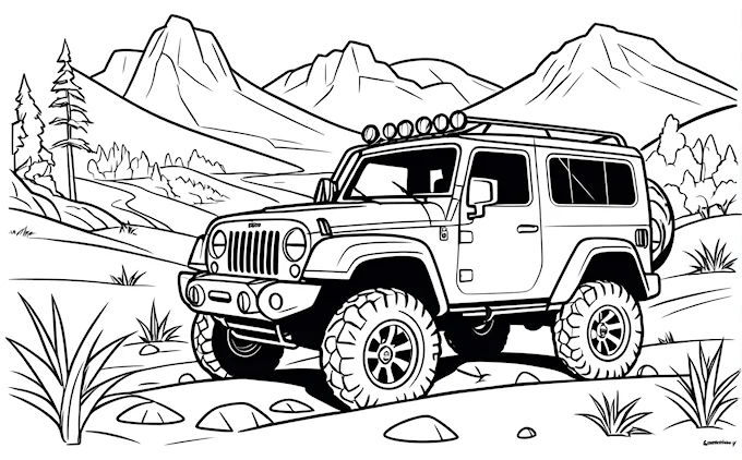 Jeep driving through mountains