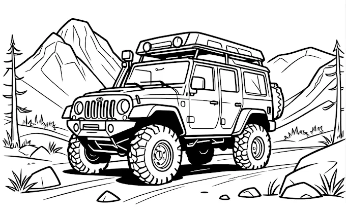 Jeep driving on road with mountains