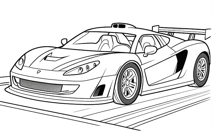 Sports car on track coloring page