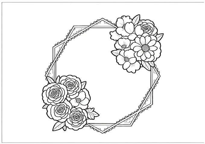 Black and white photograph of floating flowers coloring page