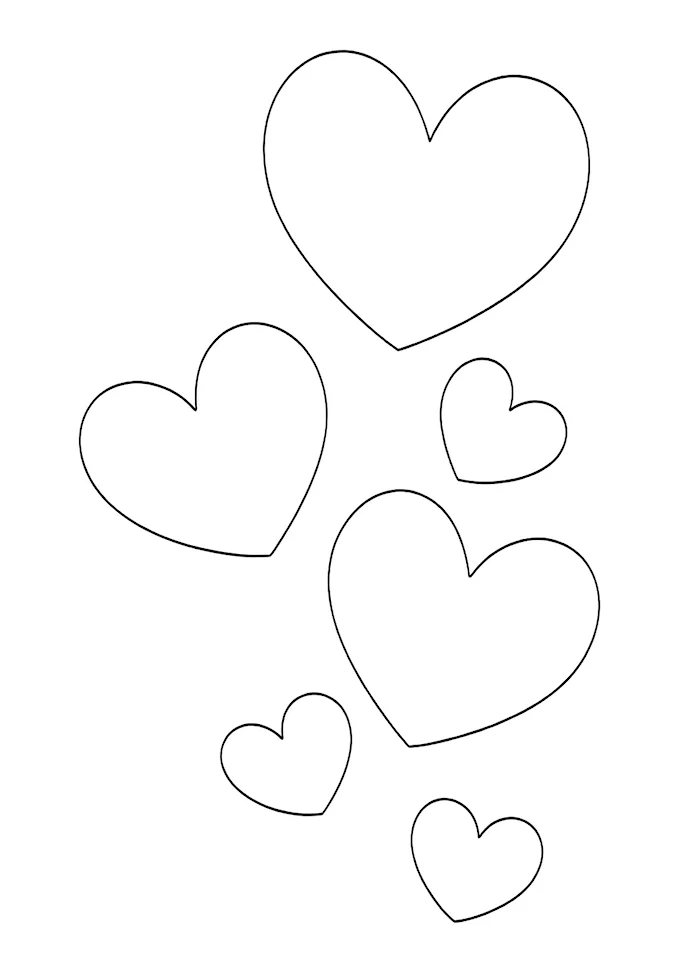 Hearts on black background in various shades coloring page