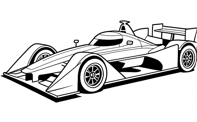Race car outline with front wheel in view