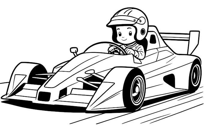 Cartoon race car with driver and helmet