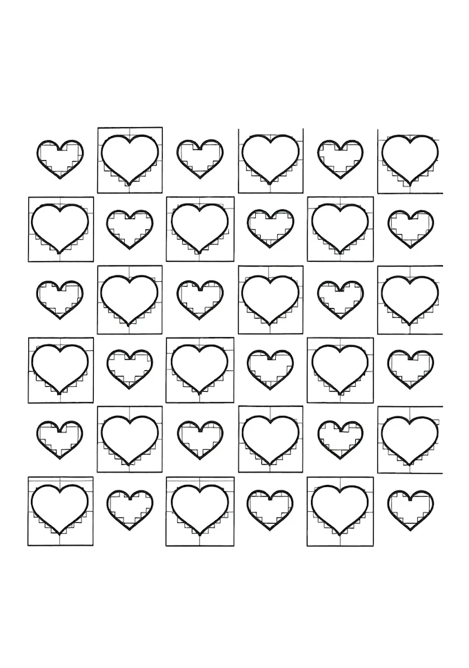 Checkered pattern with scattered hearts coloring page