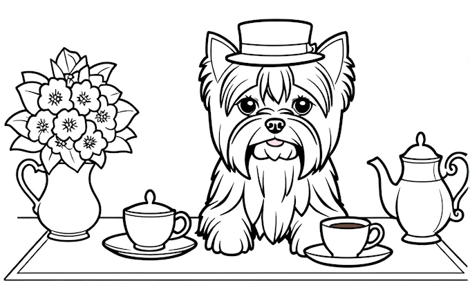 Dog with teapot and flower vase