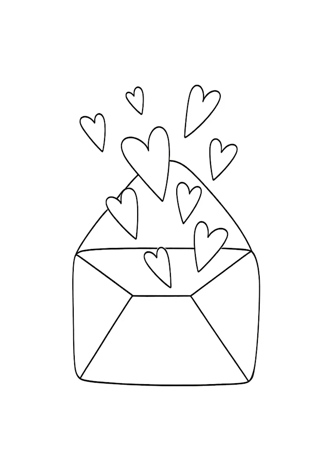 Love letters envelope with hearts coloring page