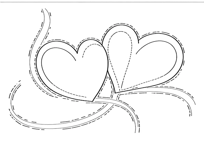 Connected hearts with silver shine coloring page