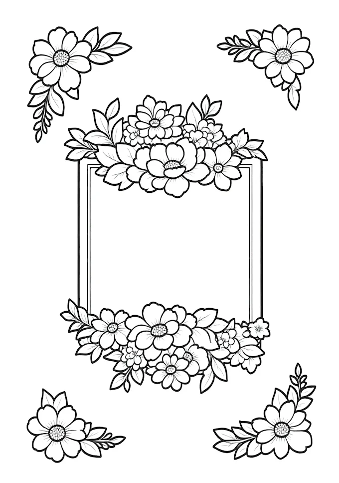 Empty picture frame with floral adornment coloring page