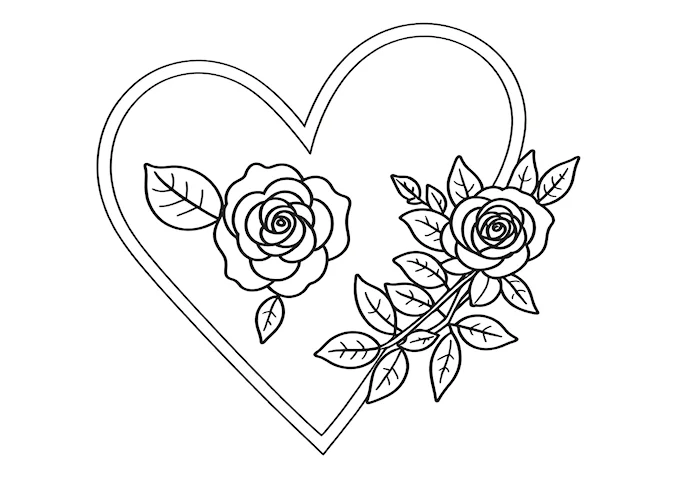 Pewterware-inspired heart with artistic floral design coloring page