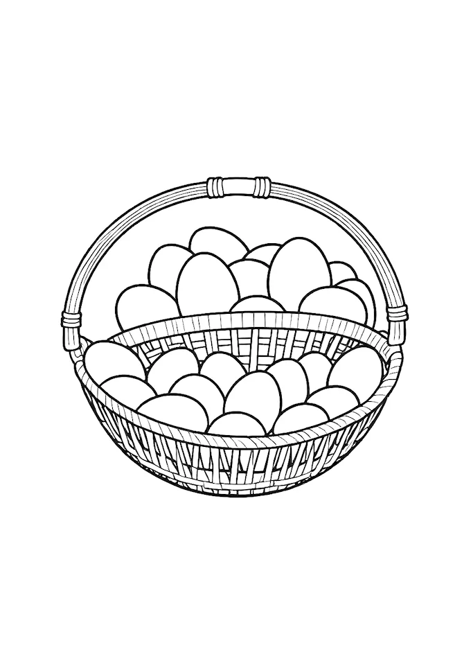 Elegant egg display in wicker basket with wire mesh